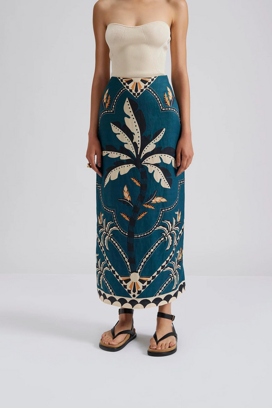 Overall image Malina Printed midi skirt with a straight fit. The perfection addition to your luxury designer resort wear wardrobe.