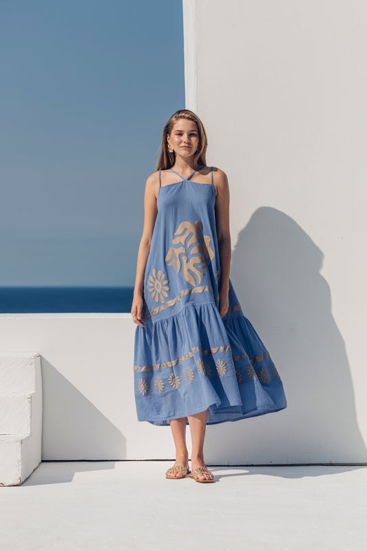 **PRE-ORDER 1st APRIL** Nema Kalia Embroidered Ciel Maxi Dress. The perfect addition to your luxury designer resort wear wardrobe.