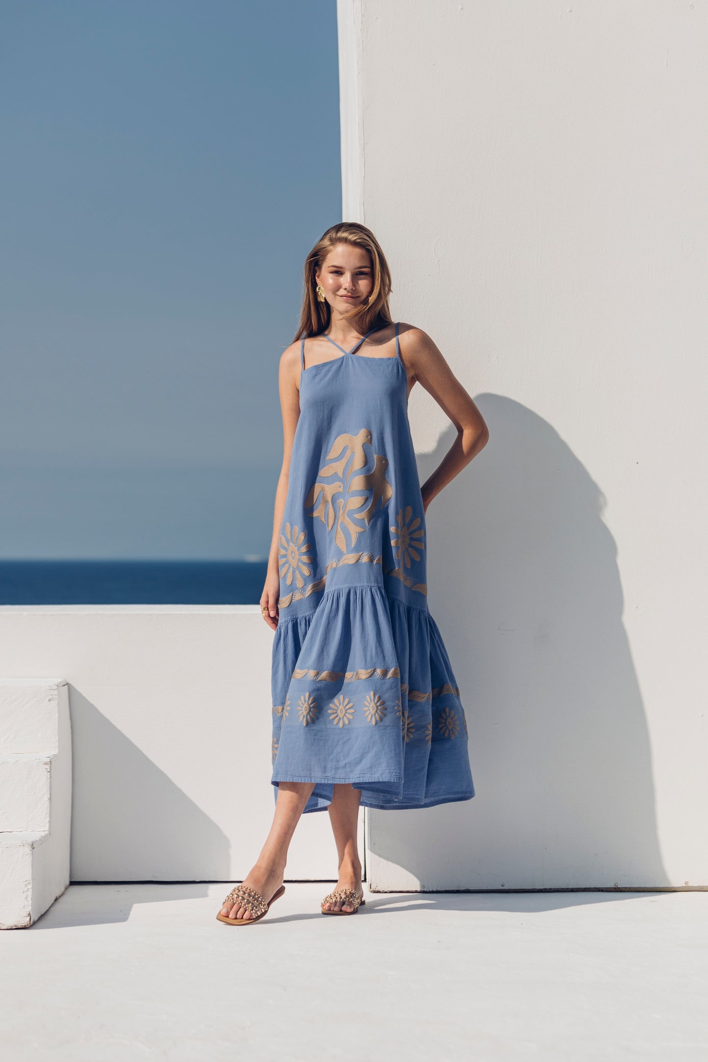 **PRE-ORDER 1st APRIL** Nema Kalia Embroidered Ciel Maxi Dress. The perfect addition to your luxury designer resort wear wardrobe.