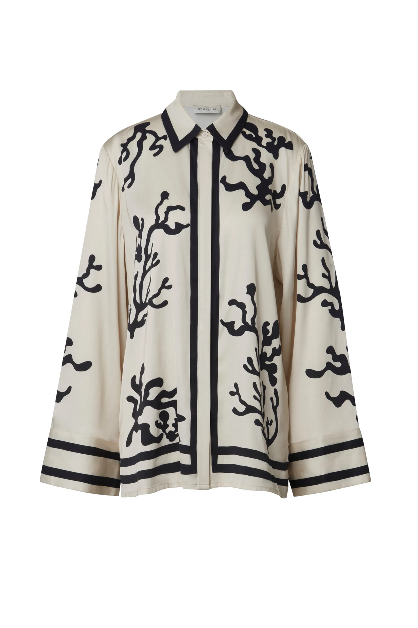 Product only Malina Printed shirt in a wide fit with long sleeves and hidden button closure. The perfect addition to your luxury designer resort wear wardrobe.