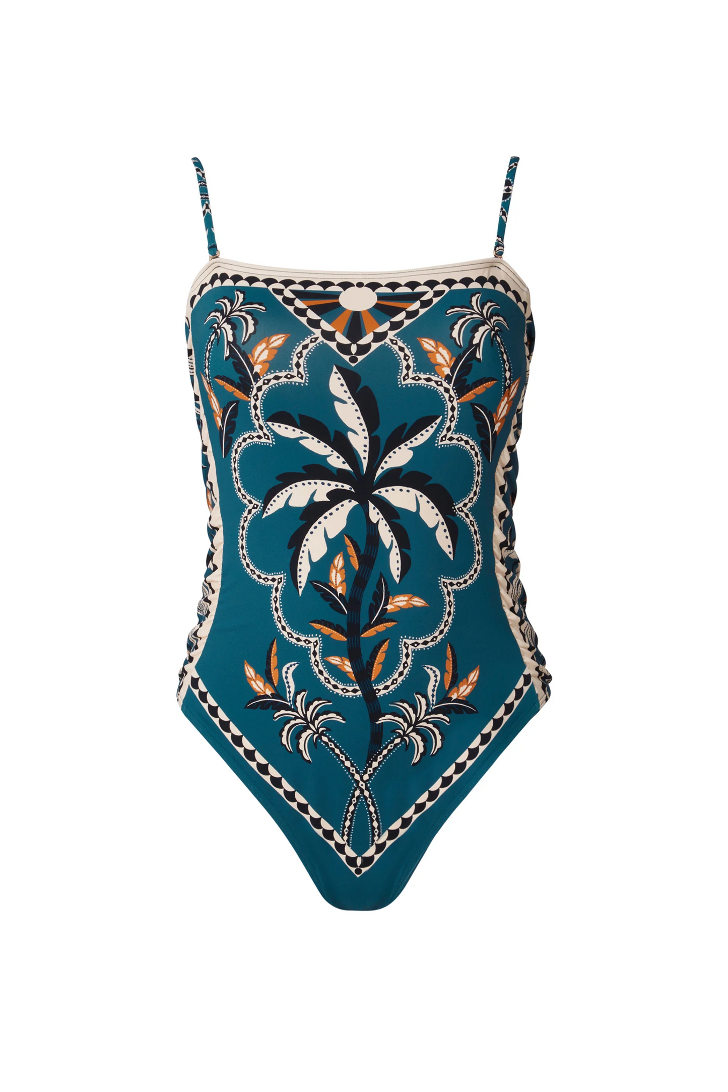 Product only Malina Printed swimsuit with fern tie shoulder. The perfection addition to your luxury designer resort wear wardrobe.