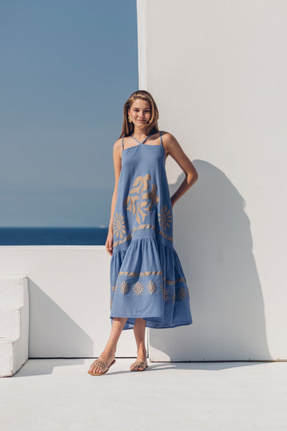 **PRE-ORDER 1st APRIL** Nema Kalia Embroidered Ciel Maxi Dress. The perfect addition to your luxury designer resort wear wardrobe. 