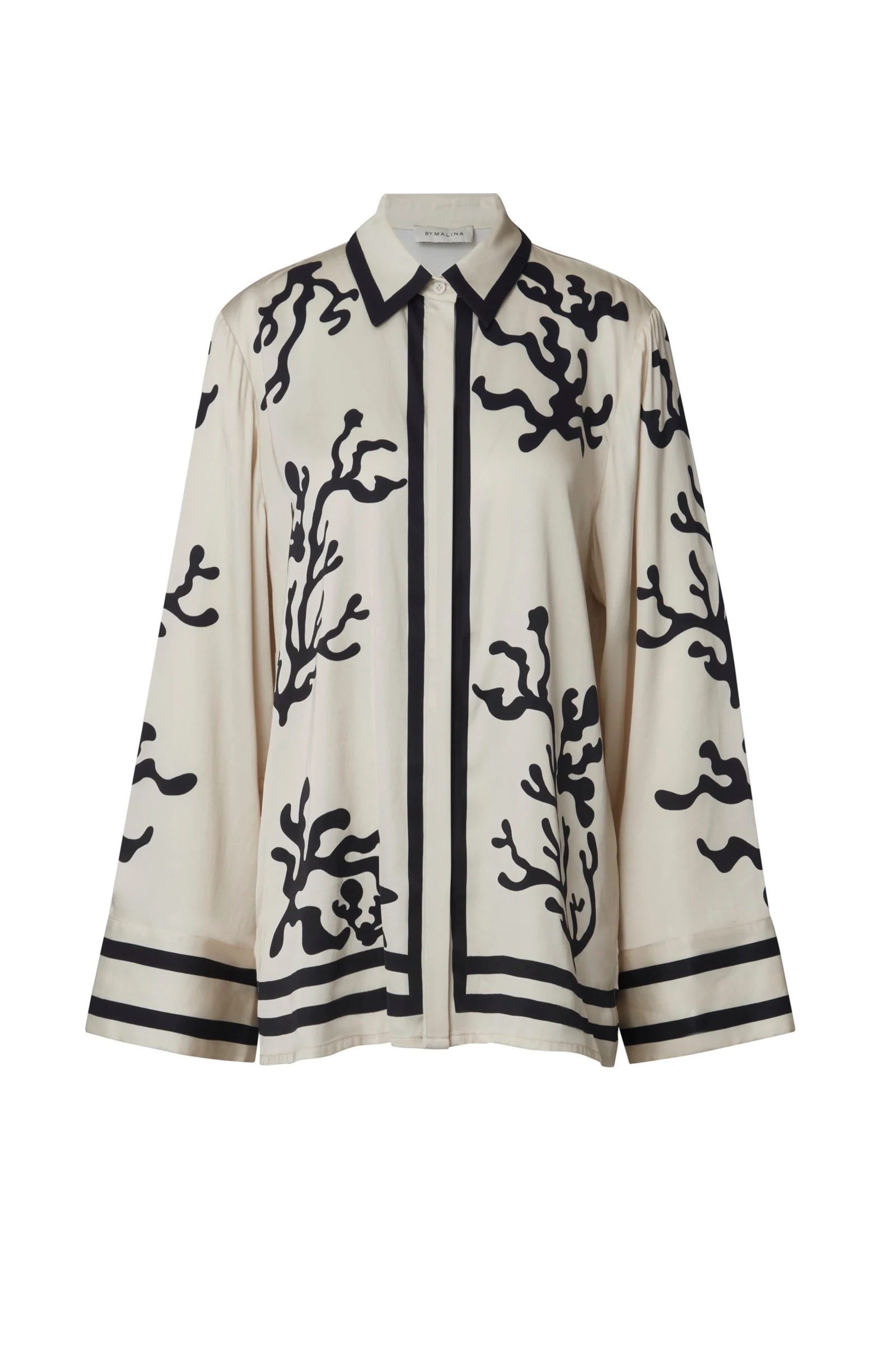 Product only Malina Printed shirt in a wide fit with long sleeves and hidden button closure. The perfect addition to your luxury designer resort wear wardrobe.  