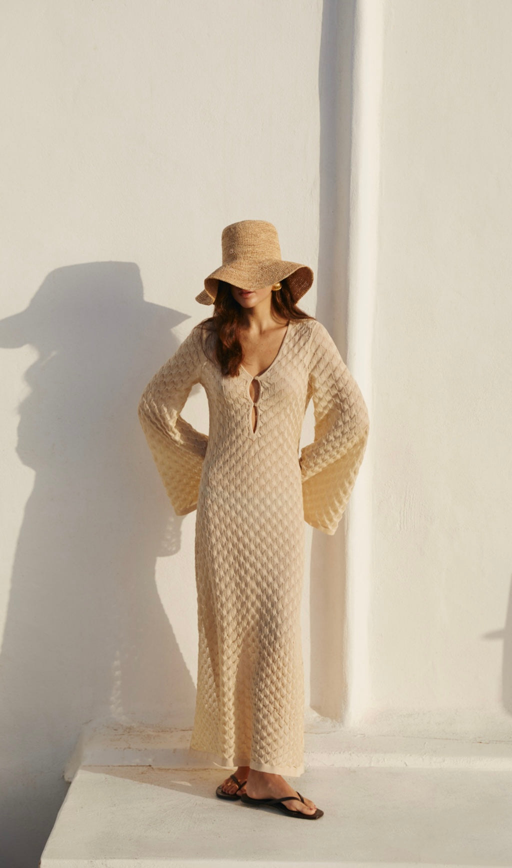 Malina Sylvie Fitted Knitted Maxi Kaftan Vanilla Cream